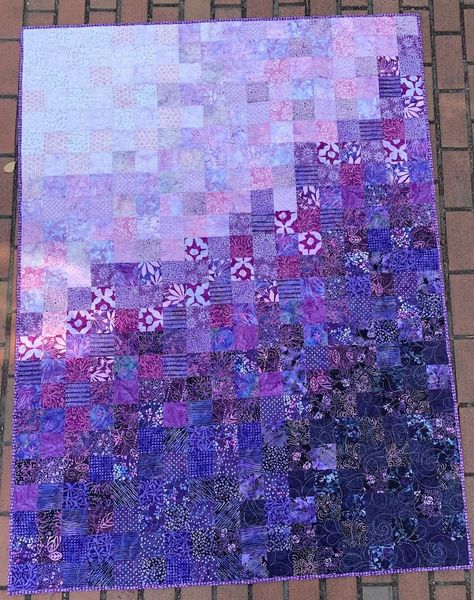 Ombre Batik Quilt Kit Colorwash Quilt Patterns, Hombre Quilt Pattern, Color Gradient Quilt, Quilts Made With Batik Fabric, Ombre Quilts Free Pattern, Blue And Purple Quilts, Gradient Quilt Pattern, Tie Dye Quilt, Purple Quilts Ideas Color Combos