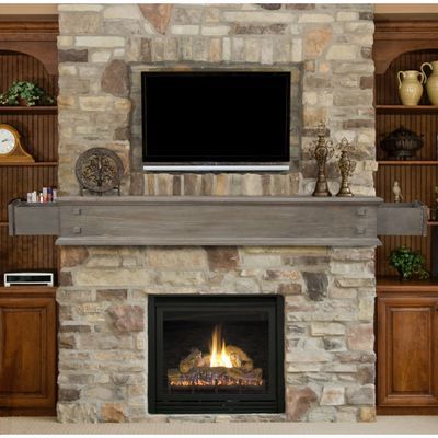 Pearl Mantels The Jackson Lightly Distressed Unfinished 2-Drawer Mantle Shelf Recessed Tv, Home Theater Lighting, Stone Fireplace Designs, Diy Fireplace Mantel, Fireplace Shelf, Forest Farm, Wall Shelves Living Room, Tv Over Fireplace, Stacked Stone Fireplaces