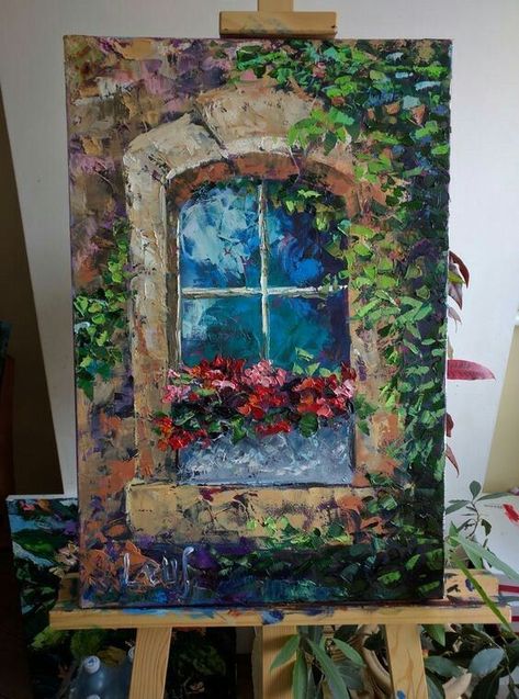 Window With Flowers, Contemporary Oil Paintings, Modern Oil Painting, Soyut Sanat Tabloları, Urban Sketchers, Arte Inspo, Beginner Painting, Art Inspiration Painting, Art Painting Acrylic