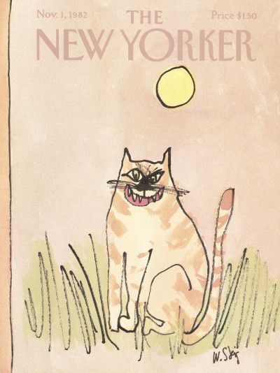 William Steig : Cover art for The New Yorker 3011 - 1 November 1982 William Steig, Serious Cat, Brain Pickings, Fancy Cat, Cafe Posters, Buch Design, New Yorker Covers, Design Books, Vintage Magazines