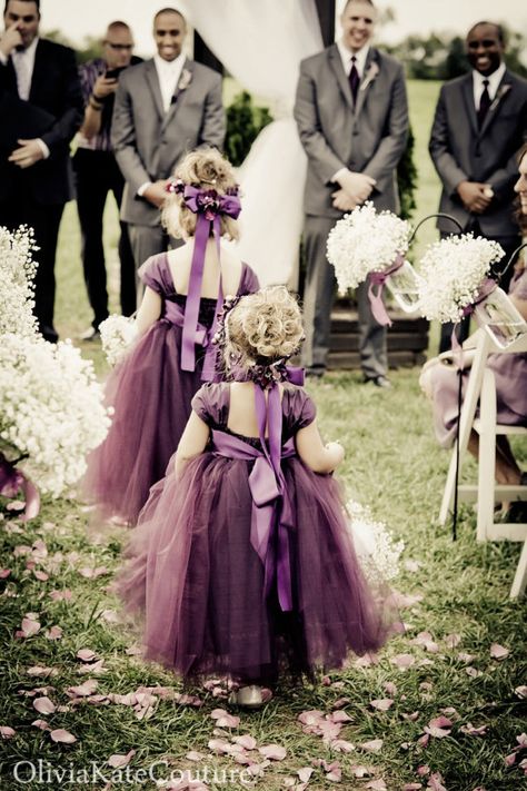 Oh One Fine Day: Flower Girls Plum Flower Girl Dresses, Plum Wedding, Plum Flowers, Flower Girl Tutu, Wedding Flower Girl, Tutus For Girls, Bridesmaid Flowers, Tulle Wedding, Tulle Wedding Dress