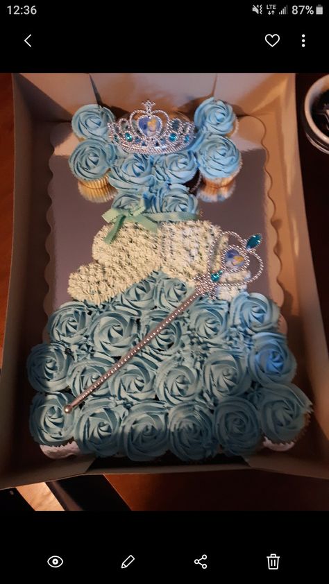 Cinderella birthday cake with cupcakes Bibbidi Bobbidi Two Birthday Cake, Cinderella Birthday Cupcakes, Bibbity Bobbity Two Birthday, Cinderella Cupcake Cake, Bippity Boppity Two, Bippity Boppity Two Party, Bibbidi Bobbidi Two Birthday, Birthday Cake With Cupcakes, Blue Quinceanera Ideas