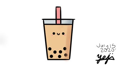 Simple Boba Drawing, Bubble Tea Drawing Simple, Boba Drawing Simple, Boba Chibi, Boba Doodle, Boba Tea Drawing, Boba Tattoo, Boba Cartoon, Boba Drawing