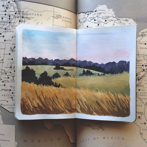 Art and travel journal inspiration - ideas for journaling and scrapbooking Gouache Illustrations, Posca Art, Watercolor Journal, Gouache Art, Arte Sketchbook, Sketchbook Inspiration, Art And Illustration, Open Book, 영감을 주는 캐릭터