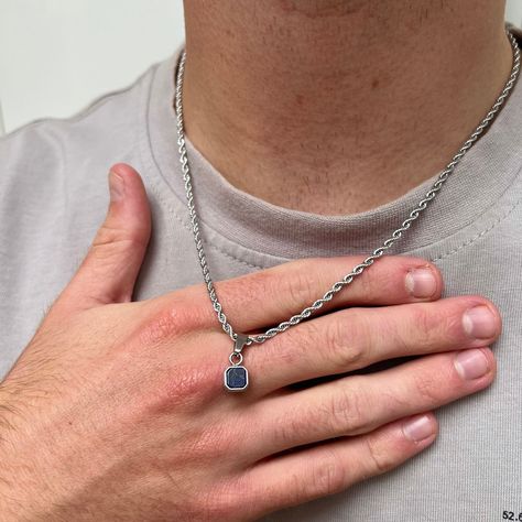 Dude Style, Etsy Jewellery, Minimalist Chain, Mens Silver Jewelry, Necklace Mens, Small Necklace, Mens Necklace, Lapis Lazuli Pendant, Jewelry Minimalist