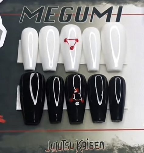 Anime Nail Inspo Simple, Dazai Inspired Nails, Megumi Nails Jjk, Cute Anime Nail Designs, Gojo Themed Nails, Jjk Themed Nails, Anime Theme Nails, Jjk Nails Designs Gojo, Anime Short Nails