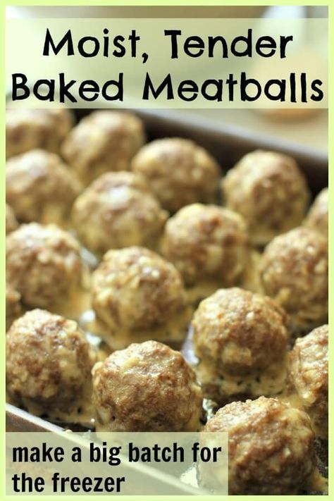 Moist Beef Meatballs, Big Meatballs, Big Batch Meatballs, Meatballs Baked, Big Meatball Recipes, Freezer Meatball Recipes, Moist Meatballs Recipe, Make Ahead Meatballs, Swedish Meatballs Over Rice