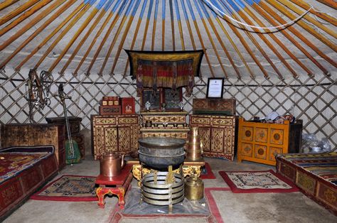 Mongolian Tent, Mongolian Ger, Yurt Interior, Mongolia Travel, Chinese Interior Design, Chinese Interior, Inner Mongolia, Tree Trunks, Tour Operator