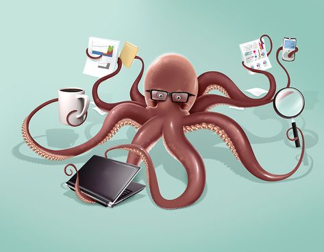 Multitasking Illustration, Octopus Images, Wine Tattoo, Octopus Drawing, Octopus Illustration, Octopus Art, Illustration Sketches, Art Drawings Sketches Simple, Multi Tasking