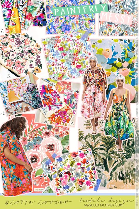 Trend board/mood board — Lotta Lorier | Print Design Print Design Trends 2024, Floral Mood Board, Trending Color Palettes, Pattern Board, Board Mood, Watercolour Pattern, Print Design Trends, Fashion Trend Board, Trend Board