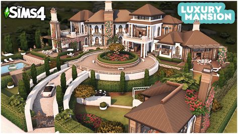 Sims 4 Build Ideas Exterior, Luxury Homes Sims 4, Sims 4 Huge Mansion, Sims 4 Cc Driveway, Sims Luxury House, Sims Mansion Layout, Sims 4 Driveway, Sims 4 Mafia House, Sims 4 Mansion No Cc