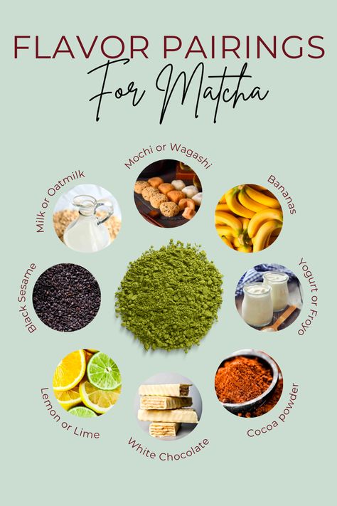 what flavors go well with matcha - 9 flavors that go with matcha Matcha Flavor Pairing, Matcha Combination, Matcha Flavors, Flavour Pairing, Matcha Mango, Matcha Mochi, Sweet Matcha, How To Make Matcha, Best Matcha