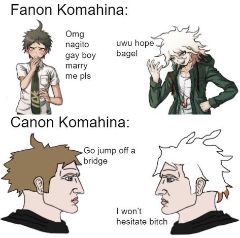 Canon Vs Fanon, Spike Chunsoft, Danganronpa Funny, Danganronpa 1, Danganronpa Memes, Trigger Happy Havoc, Nagito Komaeda, Danganronpa 3, Danganronpa Characters