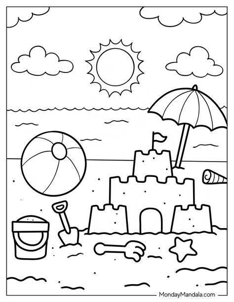 Drawing Sheets Free Printable, Beach Drawing Easy, Sea Animals Preschool, Beach Coloring Pages For Kids, Sea Coloring Pages, Easy Coloring Pages For Kids, Fruit Coloring, Beach Coloring Pages, Beach Drawing