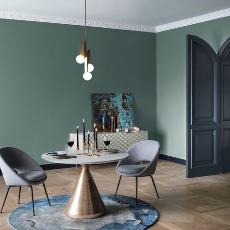 Dinner for two. Style for years to come. Find colors you’ll both love, like Rocky River SW 6215, from the @westelm Fall/Winter 2017 palette… Pottery Barn Paint Colors, Pottery Barn Paint, Fleetwood Paint, Globe Lighting, Trending Paint Colors, Rocky River, Eggshell Paint, Favorite Paint Colors, Green Paint Colors