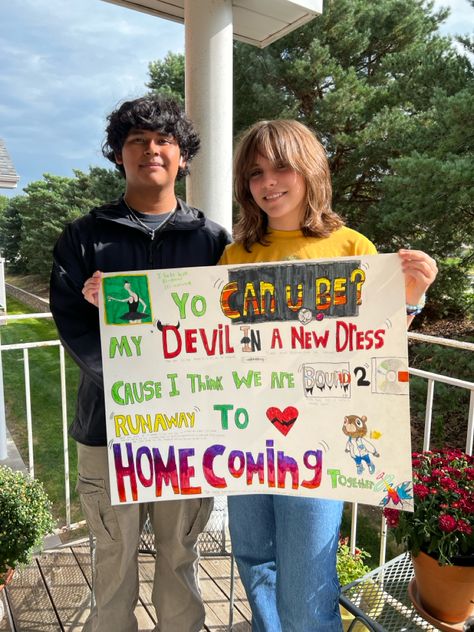 Kanye inspired homecoming proposal Kanye Homecoming Proposal, Kanye Hoco Proposal, Mac Miller Hoco Proposal, Sadies Dance, Homecoming Poster, Homecoming Poster Ideas, Prom Proposals, Cute Prom Proposals, Homecoming Posters