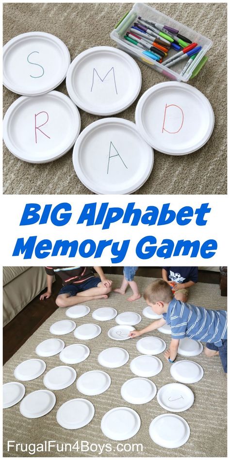 Paper Plate BIG Alphabet Memory Game - Great alphabet activity for preschoolers Alphabet Memory Game, Preschoolers Activities, Aktiviti Prasekolah, Kraftangan Prasekolah, Letter Learning, Aktiviti Kanak-kanak, Abc Activities, Alphabet Games, Preschool Literacy