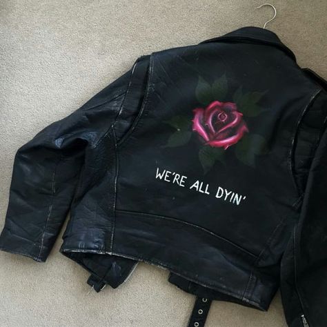 We're All Dyin' rose denim jacket Fresh Outfits, Cole Sprouse, Barbara Palvin, Soft Grunge, Black Leather Jacket, Looks Style, A Rose, Black Jacket, Diy Clothes