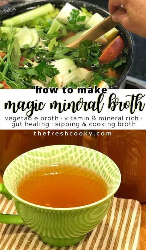 Veggie Broth Recipe, Mineral Broth, Recipes With Vegetable Broth, Homemade Vegetable Broth, Veggie Broth, Bone Broth Recipe, Immune Booster, Healing Recipes, Broth Recipes