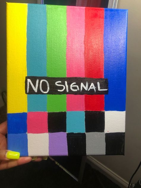 No Signal Painting, Cute Easy Paintings, No Signal, Canvas Art Projects, Easy Pixel Art, Canvas Drawing, Small Canvas Paintings, Simple Canvas Paintings, Cute Canvas Paintings