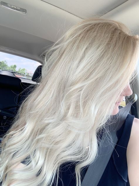 Blonde hair 12A Wella toner White Blonde Hair With Extensions, Healthy Platinum Blonde Hair, Platinum Beach Blonde Hair, Long Ice Blonde Hair, Blonde Hair With Toner, Ashy Toner For Blonde Hair, White Blonde Hair Highlights, Bright White Blonde Hair, Really Light Blonde Hair