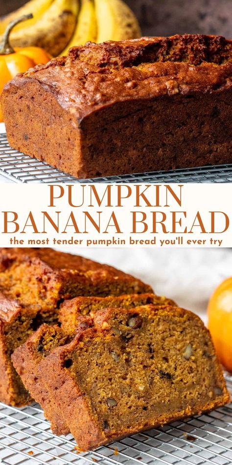 Cake Mix Pumpkin Banana Bread, Pumpkin Banana Bread Machine, Pumpkin Oatmeal Loaf, Autumn Banana Bread, Pumpkin Banana Loaf, Gluten Free Pumpkin Banana Bread, Fall Bread Machine Recipes, Banana Bread Flavors, Fall Loafs