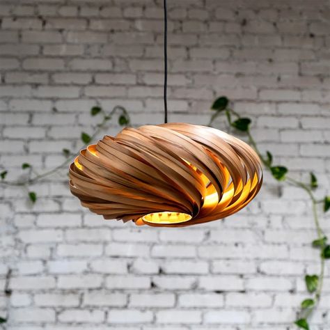 Large Hanging Lamp Made of Amber Tree Wood. Handmade Wooden - Etsy Amber Tree, Fibonacci Sequence, Wooden Pendant Lighting, Pendant Lamp Shade, False Ceiling Design, Lighting Guide, Wooden Lamp, Tripod Floor Lamps, Wooden Pendant