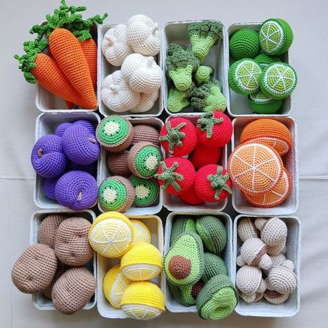 Creative Corner - Cute Crocheched Fruits & Vegetables. The last details have been refined and all of them are almost ready for the harvest market...!! ~.~ Harvest Market, Crochet Fruit, Crochet Baby Toys, Crochet Business, Crochet Design Pattern, Crochet Food, Kawaii Crochet, Beginner Crochet Projects, Almost Ready