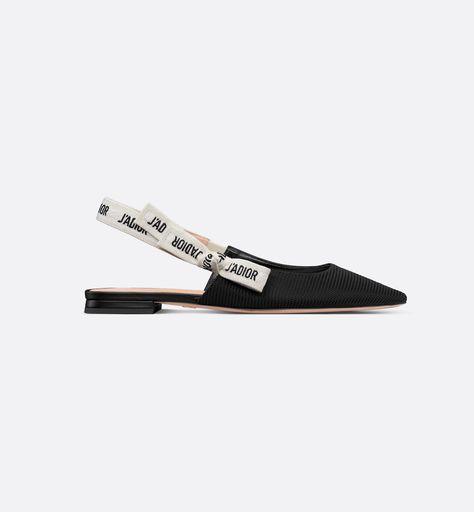 J'Adior Slingback Flat Black Technical Fabric | DIOR Dior Flats, Dior Atelier, Ribbon Flats, Dior Star, Icon Shoes, Ballerina Pumps, Dior Book Tote, Slingback Flats, Christian Dior Couture