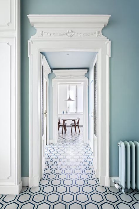 Photo 9 of 15 in A Family’s Milanese Apartment Is Reimagined With Miles of Tiles from All'Arco - Dwell Hallway Tiles, Hallway Tiles Floor, Cement Tile Floor, Honeycomb Tile, Tile Paint, Tiled Hallway, Light Hardwood, Hallway Flooring, Light Hardwood Floors