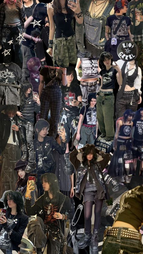 outfit moodboard pt.2! #punk Gothic Punk Aesthetic, Punk Fall Outfits, Shoegaze Outfits, Punk Academia Outfit, Teenage Dirtbag Outfit, 2000s Punk Fashion, 90s Punk Fashion, Punk Fits, Punk Moodboard