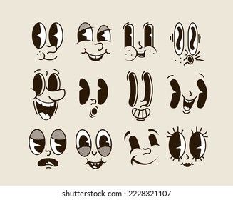 Retro cartoon smiled comic faces set isolated on white background. Vector illustration Cartoon Face Reference, Comic Faces, Cartoon Smile, Comic Face, Cartoon Style Drawing, Cartoon Eyes, Retro Cartoon, Face Illustration, Spring Prints