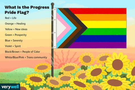 The new pride flag is called the Progress Pride Flag, and it's meant to be more inclusive of POC and trans people. Learn all about the colors of the new pride flag. Progress Pride Flag, Stonewall Riots, Trans Pride Flag, Different Flags, Adventure Time Characters, Trans Flag, Diversity And Inclusion, Pride Flag Colors, Youth Activities