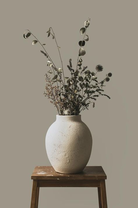 Rustic vase & flowers beige aesthetic psd | premium image by rawpixel.com / Felix Flowers Beige Aesthetic, Stool Aesthetic, Aesthetic Flower Vase, Scandinavian Vase, Wabi Sabi Vase, Vase Beige, Scandinavian Vases, Flowers Beige, Photography Set Up