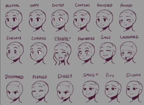 Facial Expressions Drawing, Expression Sheet, Drawing Face Expressions, Seni Dan Kraf, Face Drawing Reference, Drawing Expressions, Anime Expressions, Facial Expression, Face Expressions