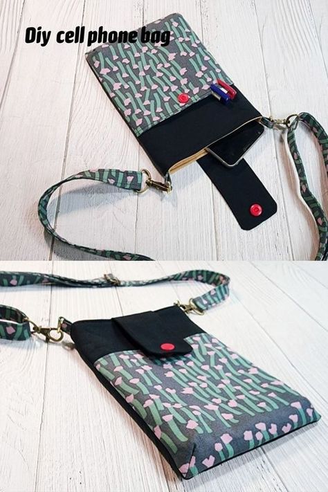 DIY Make a cell phone bag with two pockets / Easy to make crossbody bag [Tendersmile Handmade] Diy Phone Pouches, Diy Phone Bag, Phone Bag Diy, Cell Phone Cases Diy, Pouch Ideas, Phone Bag Pattern, Pochette Portable, Iphone Pouch, Purse Sewing Patterns