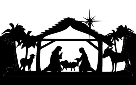 Nativity Scene Silhouette, Nativity Silhouette, Christmas Manger, Idee Cricut, Silhouette Template, Silhouette Christmas, Christmas Nativity Scene, Cricut Free, Svg For Cricut