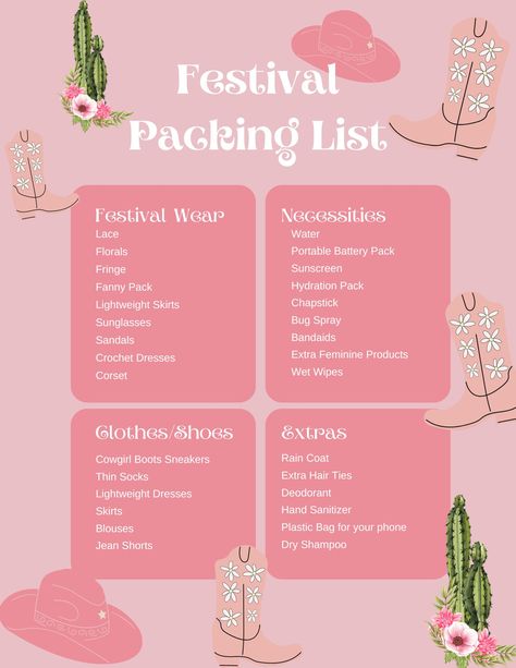 #festival #festivalpackinglist #whattoweartofestivals #cowboyboots #festivalwear Festival Bag Essentials, Festival Packing List, Travel Tips With Toddlers, Festival Must Haves, Lightweight Skirt, Festival Essentials, Festival Bag, Country Concerts, Lightweight Dress