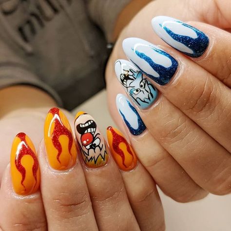 Snow Miser Heat Miser Nails, Heat Miser And Snow Miser Nails, Christmas Movie Nails, Snow Miser, Heat Miser, Snow Nails, 2024 Christmas, Minimalist Nails, Christmas Nail