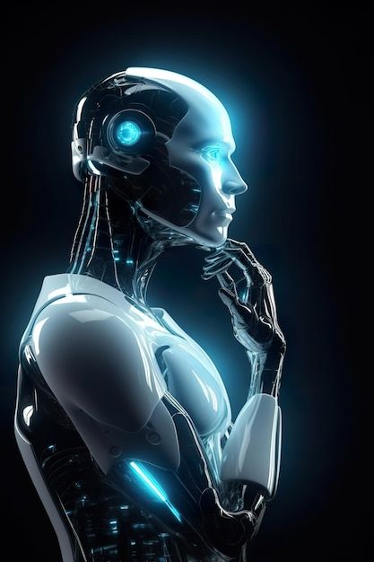 Robot Aesthetic Blue, Robot Aesthetic, Robot Images, Glowing Eyes, Cool Robots, A Robot, Robotics, Fantasy Artwork, Premium Photo