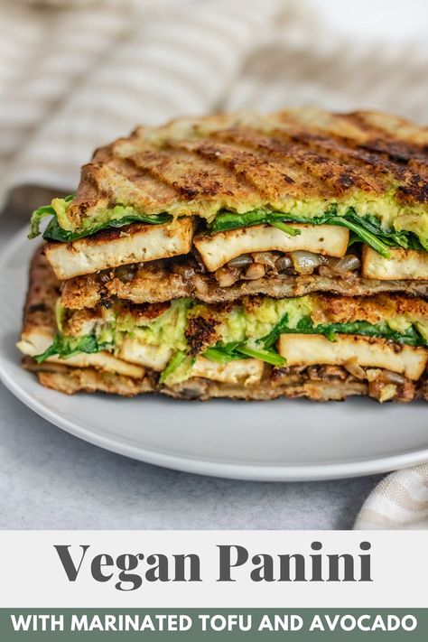 Best Vegan Sandwich Recipes, Vegan Panini, Tofu And Avocado, Veggie Panini, Tofu Avocado, School Meal, Vegan Sandwich Recipes, Tofu Sandwich, Sprouted Grain Bread