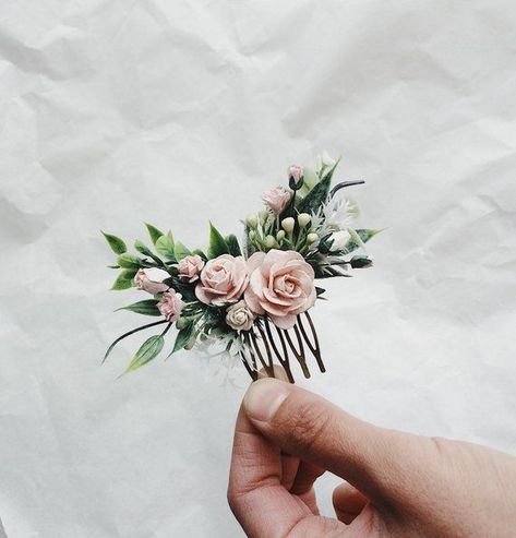 Greenery Headpiece, Pale Pink Hair, Hair Headpiece, Floral Hair Piece, Bridesmaid Hair Pieces, Pink Hair Clips, Bridesmaids Hair, Floral Hair Pieces, Flower Hair Pieces