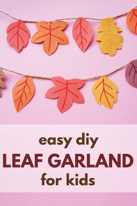 Make the most of the season by creating a DIY fall leaf garland from paper. It only takes a few supplies and minutes to make, but will have you celebrating the colors of fall for weeks. How To Make Fall Leaves Out Of Paper, Paper Pumpkin Garland Diy, Paper Leaf Garland Diy, Thanksgiving Garland Diy Kids, Paper Vines Diy Leaf Garland, Fall Diy Garland, Leaf Garland Diy, Diy Paper Leaf, Paper Leaf Garland