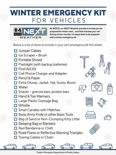 Winter Emergency Kit For Vehicles | PDF Emergency Car Kit Winter, Car Essentials For Women Emergency Kits, Car Emergency Kit For Women, Car Kit Essentials For Women, Winter Emergency Preparedness, Winter Emergency Kit, Winter Emergency Car Kit, Prepping 101, Winter Preparedness