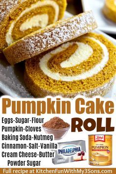 Pumpkin Cake Roll, Pumpkin Cream Cheese Roll, Moist Pumpkin Cake, Pumpkin Roll Recipe Easy, Cooking With Ginger, Fall Desserts Pumpkin, Pumpkin Cake Easy, Pumpkin Spices, Pumpkin Roll Cake