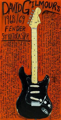 Black Stratocaster, Vintage Guitars Acoustic, Electric Guitar Art, Drawing Music, David Gilmour Pink Floyd, Guitar Images, Pink Floyd Art, Guitar Drawing, Guitar Wall Art