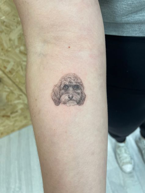 Cockapoo Tattoo Outline, Cockapoo Tattoo, Tattoo Single Needle, Black Cockapoo, Cockapoo Dog, Small Hand Tattoos, Tattoo Outline, Dog Tattoo, Dog Tattoos