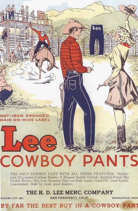 Denim Ads, Cowboy Denim, Denim Cowboy, Western Posters, Cowboy Pants, Retro Cowboy, Western Jeans, Western Movie, Old Advertisements