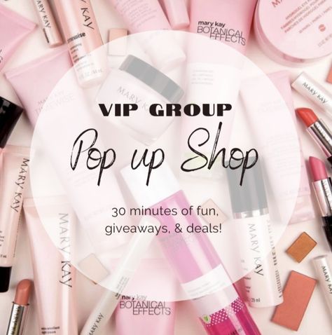 Mary Kay VIP group pop up shop Mary Kay Sip And Shop, Mary Kay In Home Party, Mary Kay Specials Offers, Mary Kay Vip Group, Mary Kay Placing An Order, Mary Kay Shop My Party, Mary Kay Grow The Group, Mary Kay April Ideas, Mary Kay Giveaway Ideas