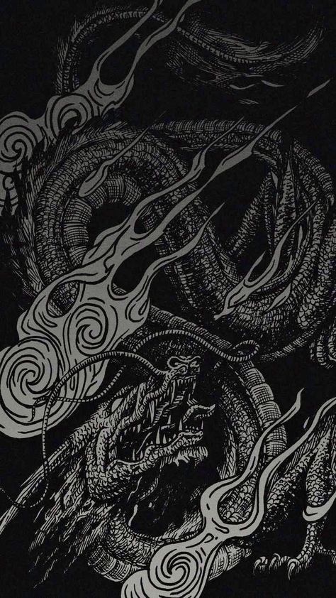 Black And White Dragon Wallpaper, Tab S8 Wallpaper, Dark Dragon Wallpaper, Black And White Japanese Wallpaper, Dark Dragon Aesthetic, Black Gothic Wallpaper, Black Dragon Aesthetic, Black Waves Wallpaper, White Dragon Wallpaper